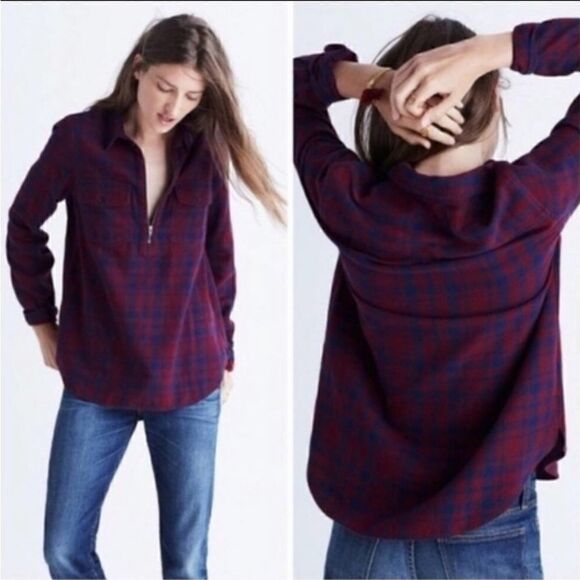 Madewell Plaid Flannel Zip Front Shirt - Picture 3 of 10